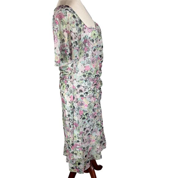 BCBGENERATION RUCHED MESH FLORAL MINI DRESS IN GARDEN‎ NWT WOMEN'S SIZE 16 - Picture 6 of 16